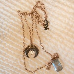 Katia Designs Warrior Crescent Moon Necklace with Faceted Crystal Drop